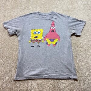 Nickelodeon Spongebob Patrick Shirt Mens Medium Grey Cotton Blend Graphic Tee